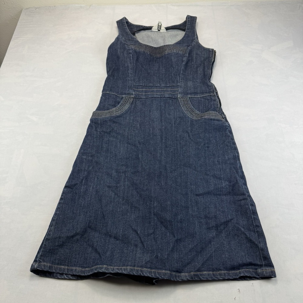 Noa Noa Women's Denim Jumper Dress S Blue Sleeveless Pinafore Pockets Side Zip
